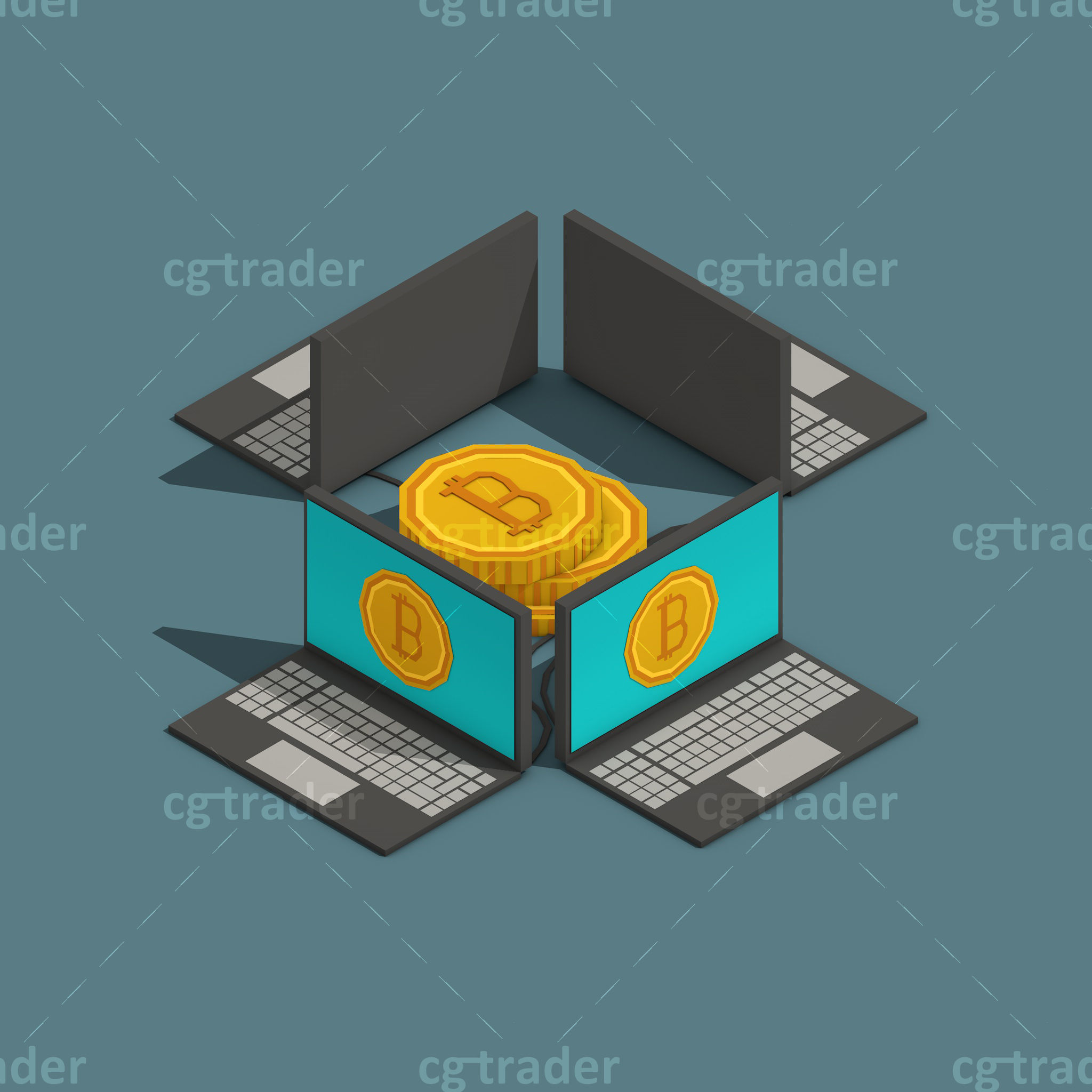 Low Poly Cryptocurrency Blockchain Isometric Pack 01 Low-poly 3D model_29