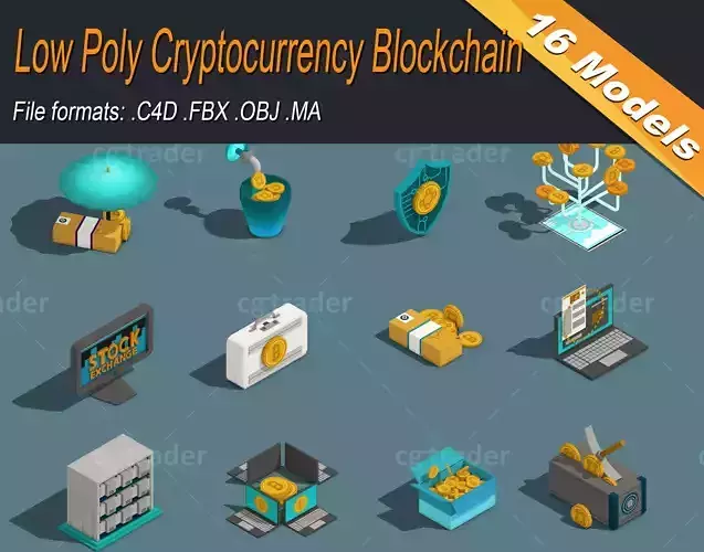 Low Poly Cryptocurrency Blockchain Isometric Pack 01 Low-poly 3D model