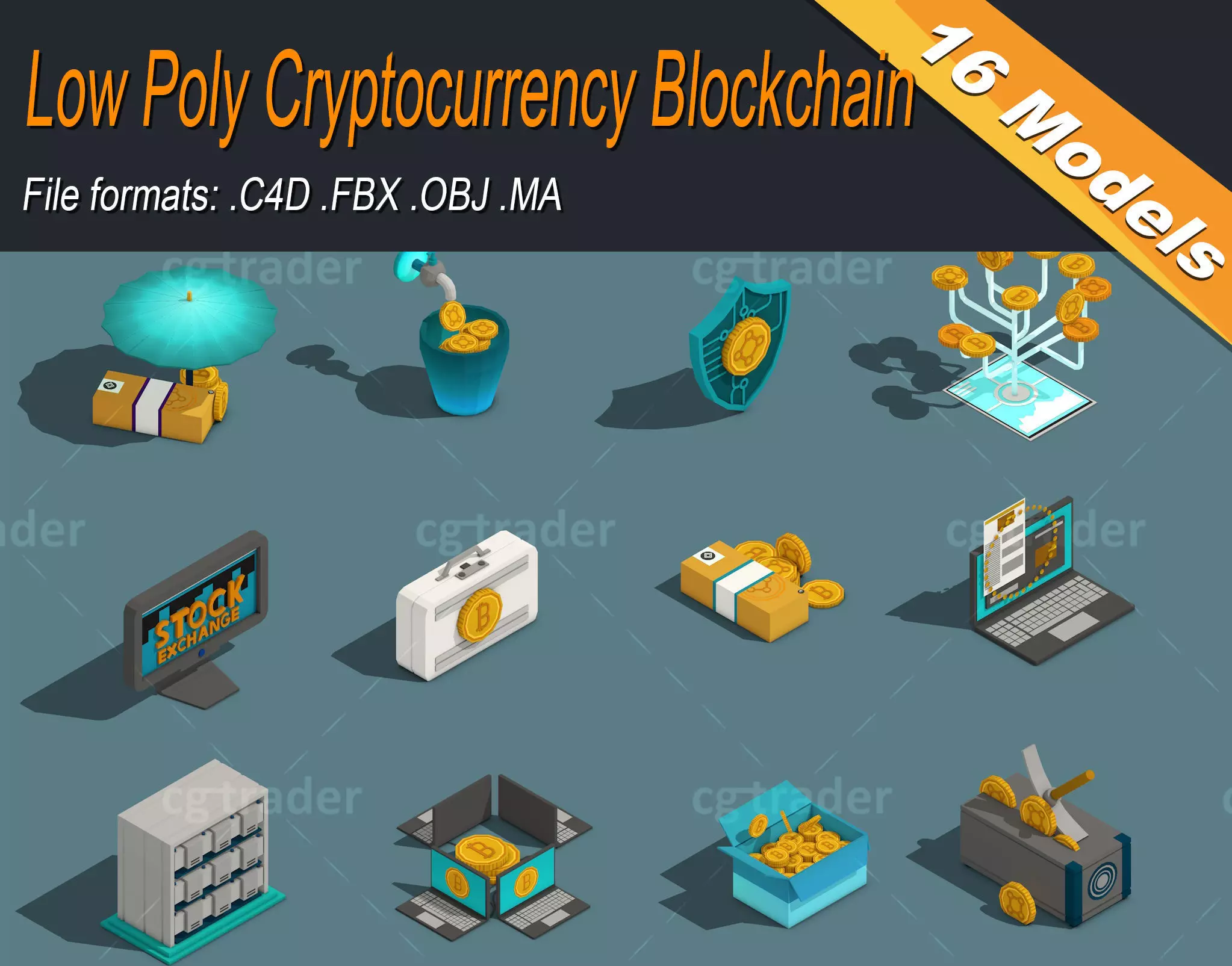 Low Poly Cryptocurrency Blockchain Isometric Pack 01 Low-poly 3D model_0