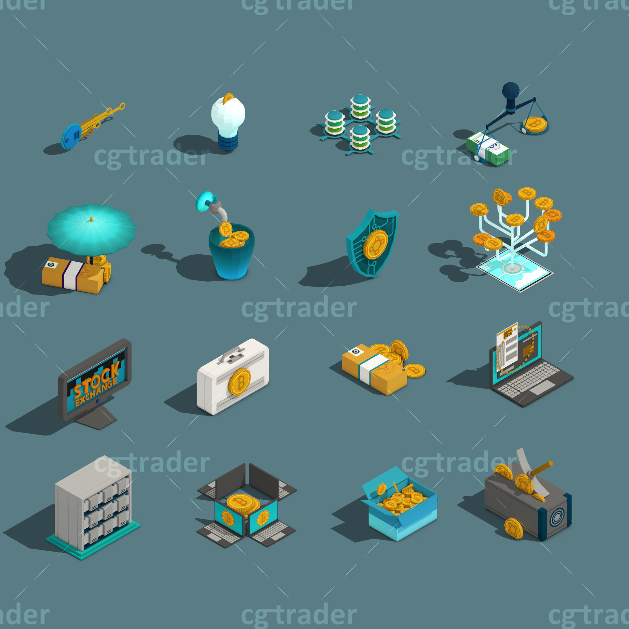 Low Poly Cryptocurrency Blockchain Isometric Pack 01 Low-poly 3D model_1