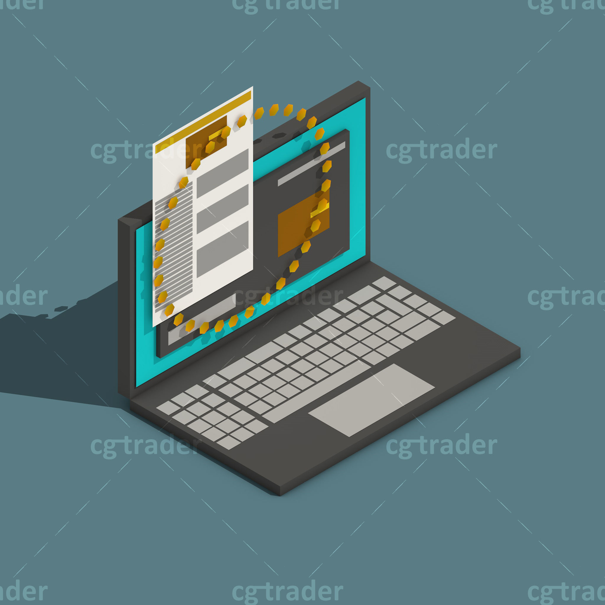 Low Poly Cryptocurrency Blockchain Isometric Pack 01 Low-poly 3D model_25