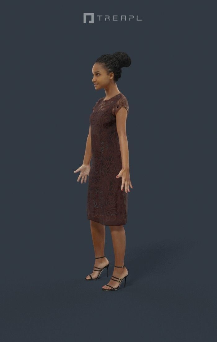 Woman African Animated Elegant - A-pose - May Low-poly 3D model_6