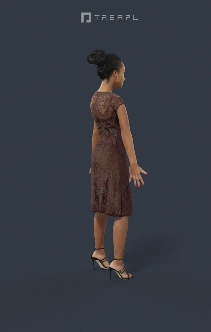 Woman African Animated Elegant - A-pose - May Low-poly 3D model_3