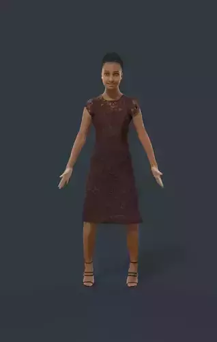 Woman African Animated Elegant - A-pose - May Low-poly 3D model