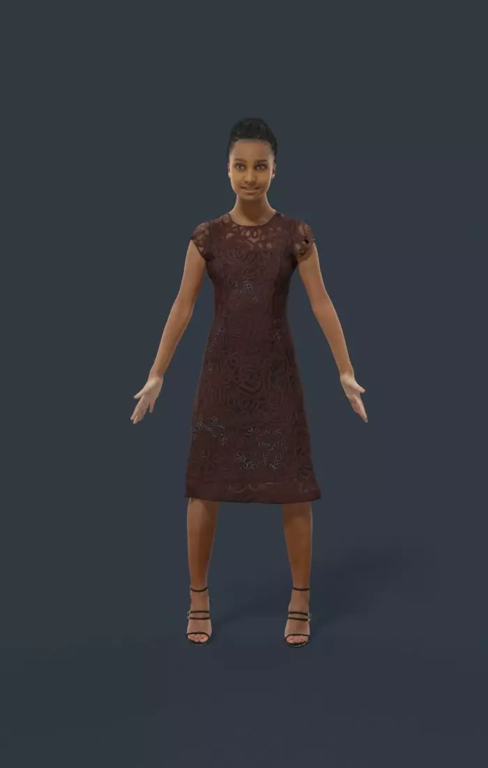 Woman African Animated Elegant - A-pose - May Low-poly 3D model_0