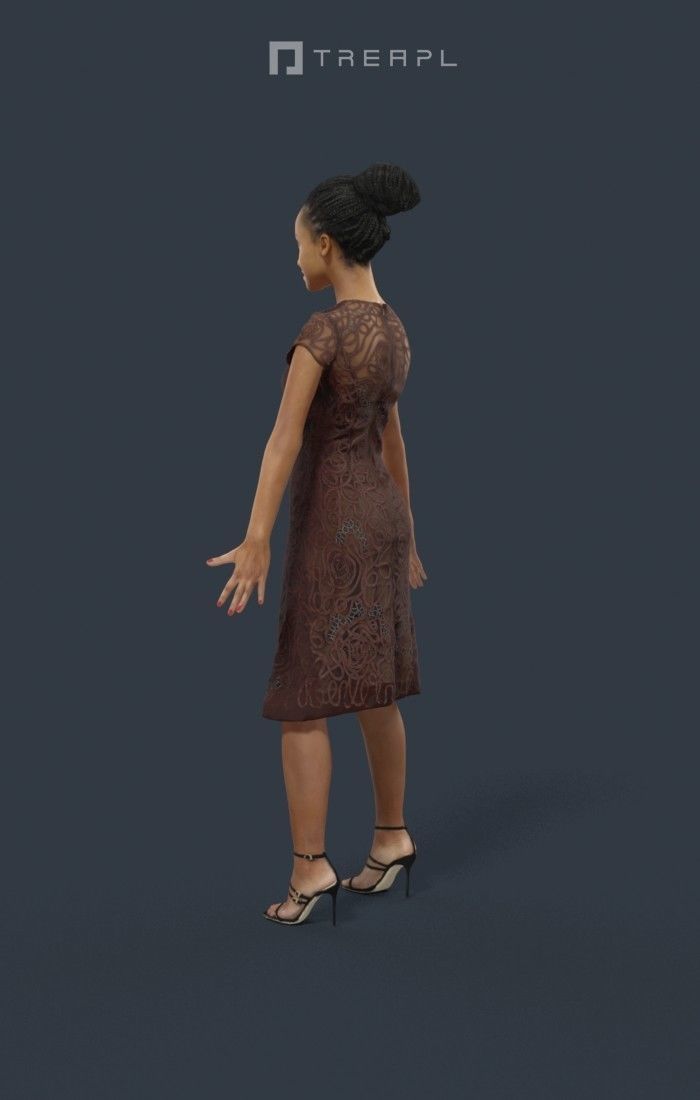Woman African Animated Elegant - A-pose - May Low-poly 3D model_5