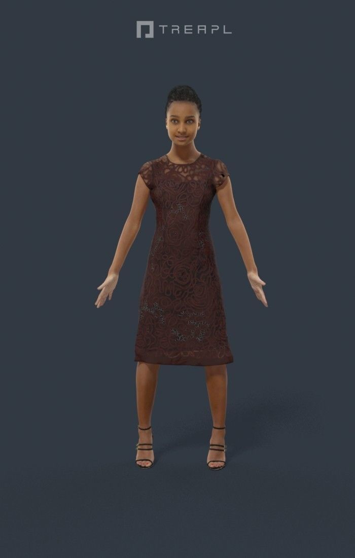 Woman African Animated Elegant - A-pose - May Low-poly 3D model_1