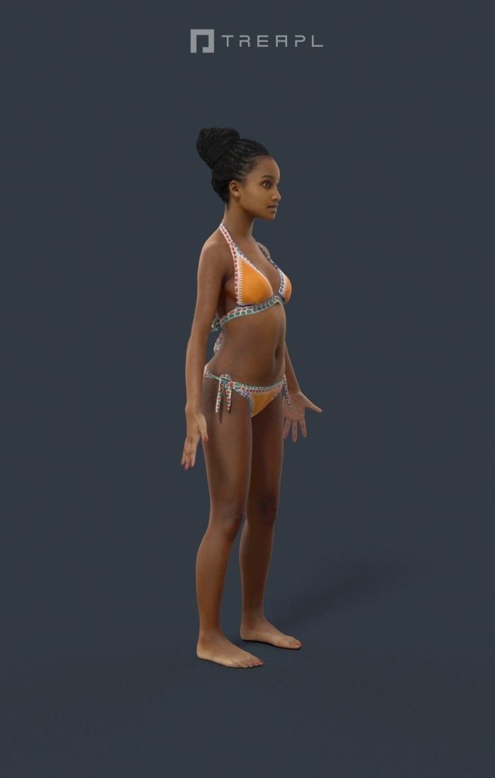 Animated African Woman Swimsuit Beach - A-pose - May Low-poly 3D model_2