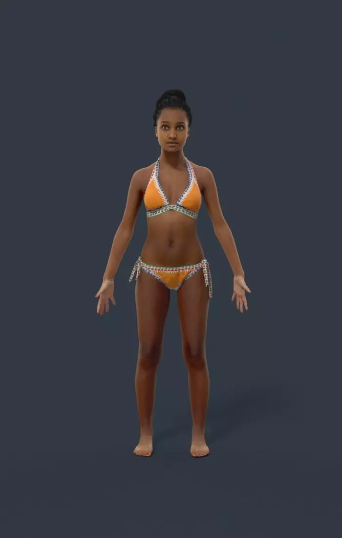 Animated African Woman Swimsuit Beach - A-pose - May Low-poly 3D model_0