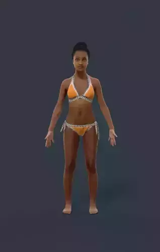 Animated African Woman Swimsuit Beach - A-pose - May Low-poly 3D model