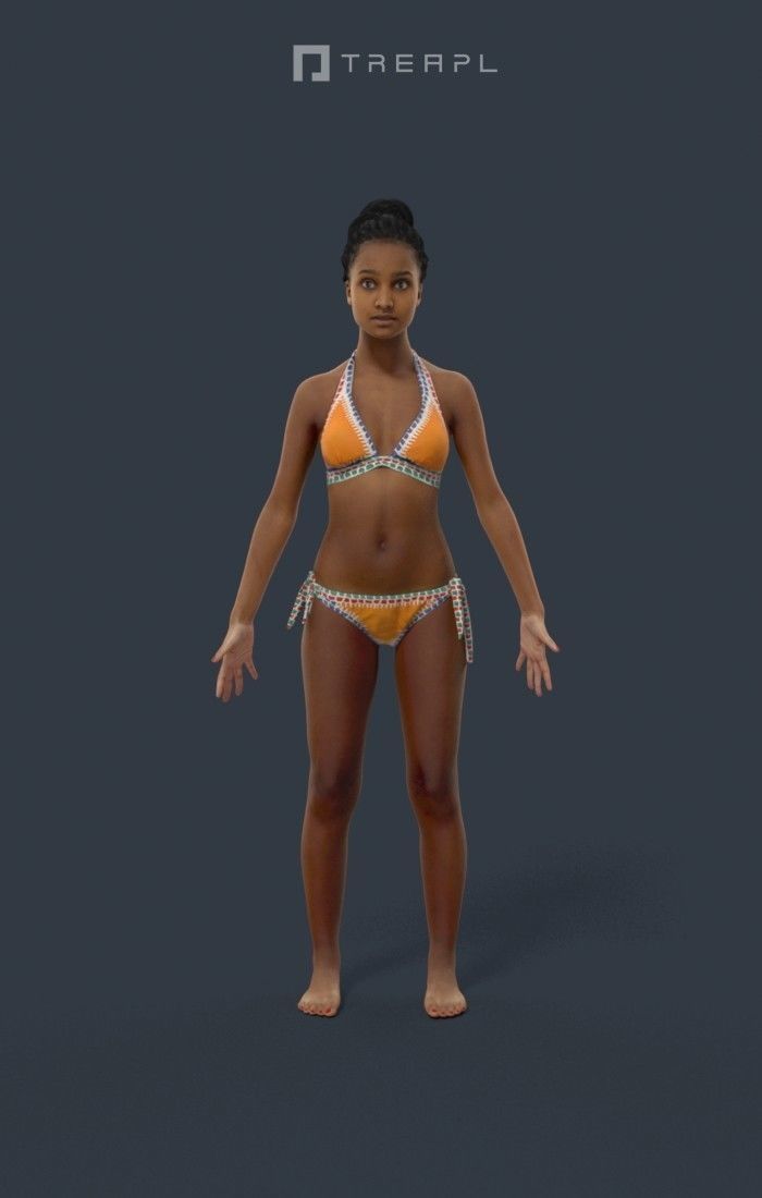 Animated African Woman Swimsuit Beach - A-pose - May Low-poly 3D model_1