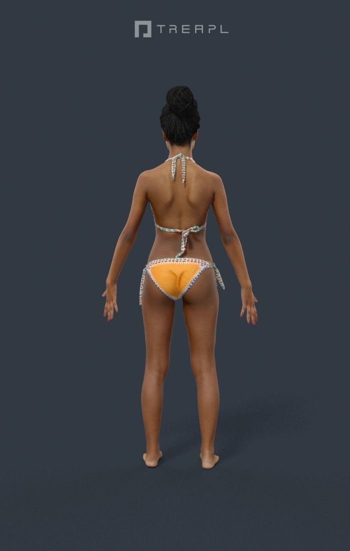 Animated African Woman Swimsuit Beach - A-pose - May Low-poly 3D model_4