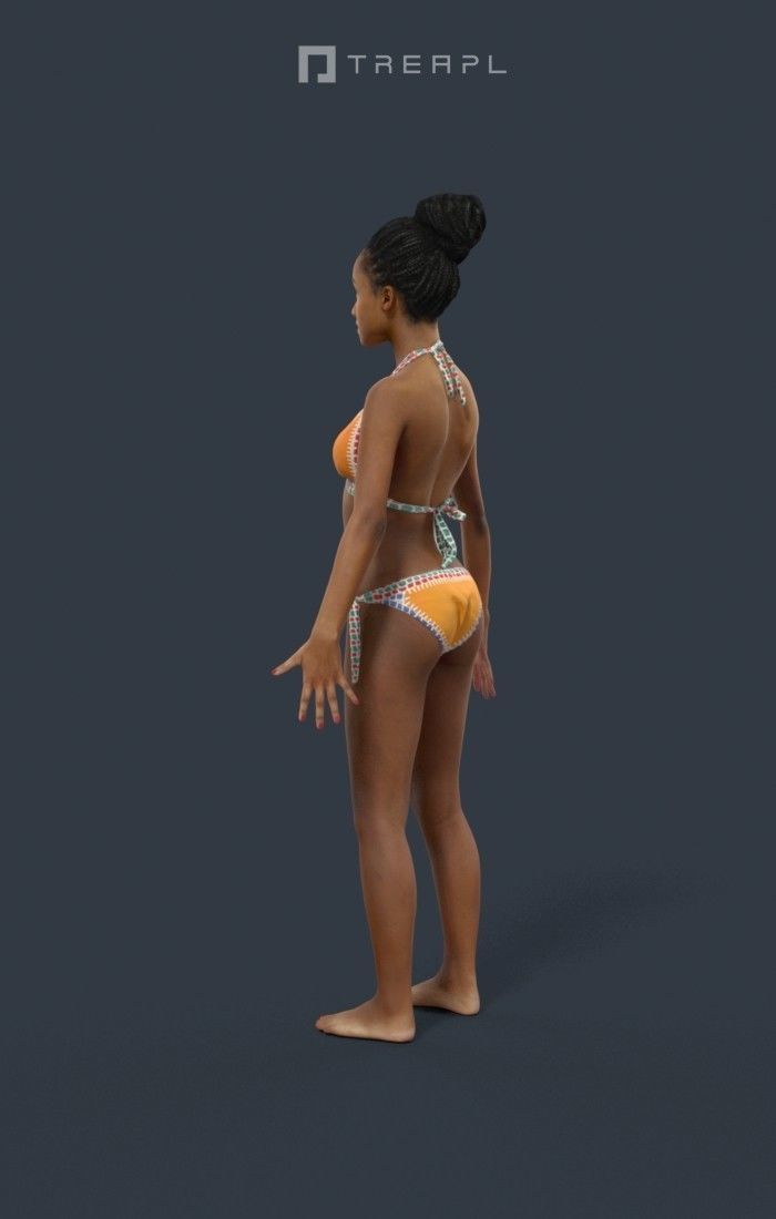 Animated African Woman Swimsuit Beach - A-pose - May Low-poly 3D model_5