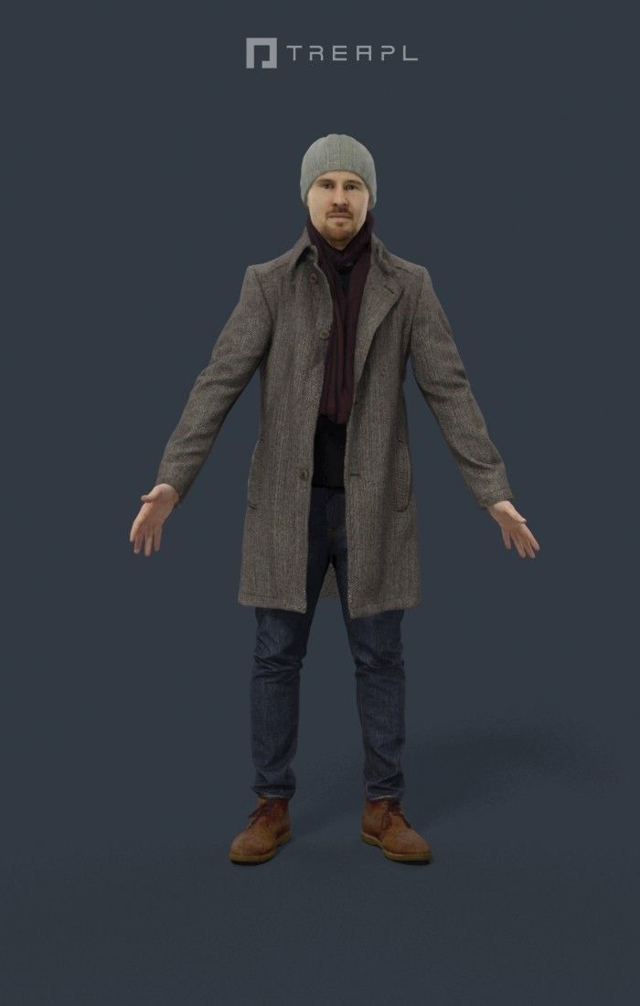 Winter Business Man Animated Elegant  - A-pose - Master Low-poly 3D model_1