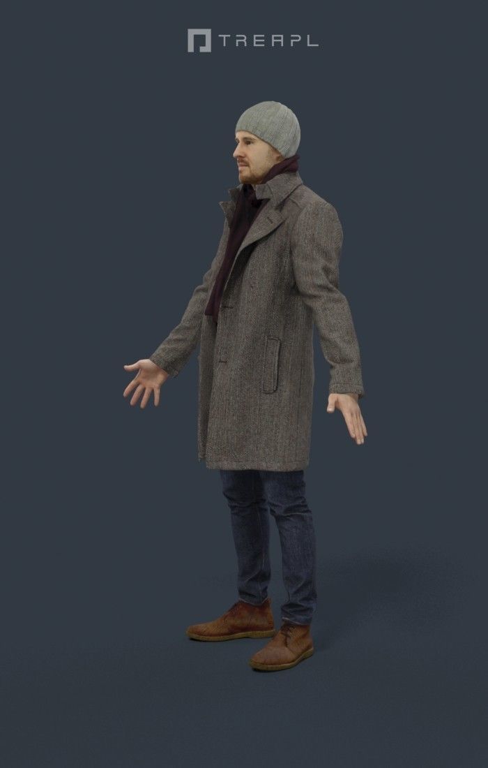 Winter Business Man Animated Elegant  - A-pose - Master Low-poly 3D model_6