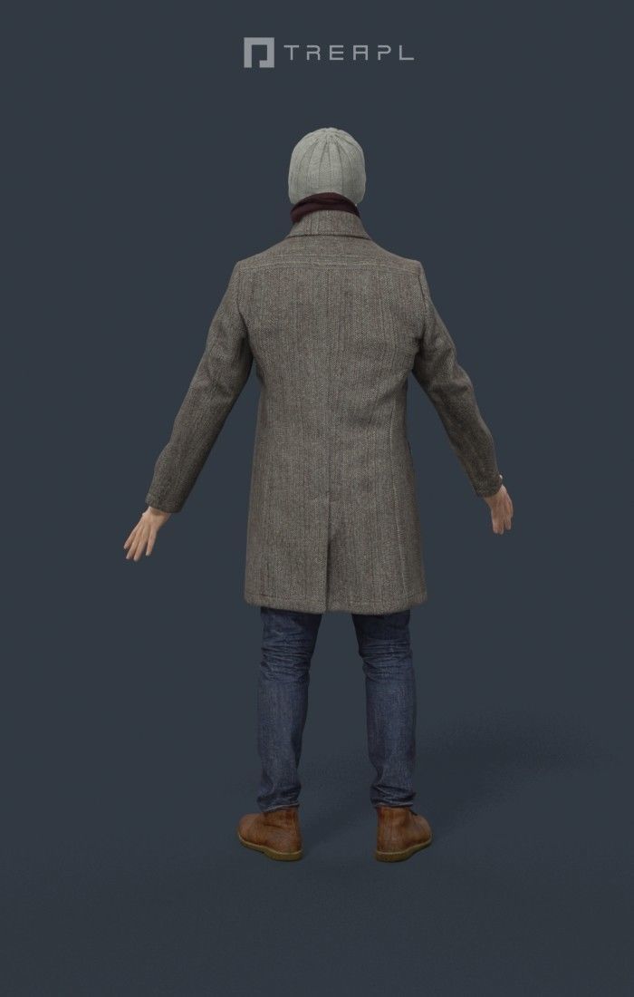 Winter Business Man Animated Elegant  - A-pose - Master Low-poly 3D model_4