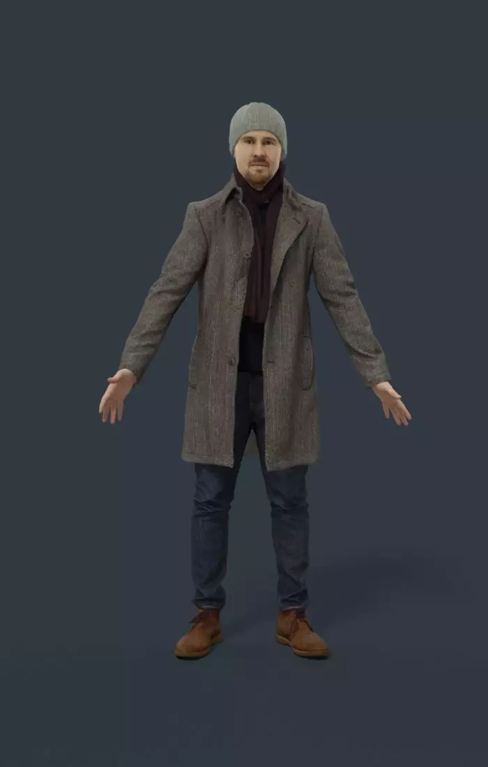 Winter Business Man Animated Elegant  - A-pose - Master Low-poly 3D model_0