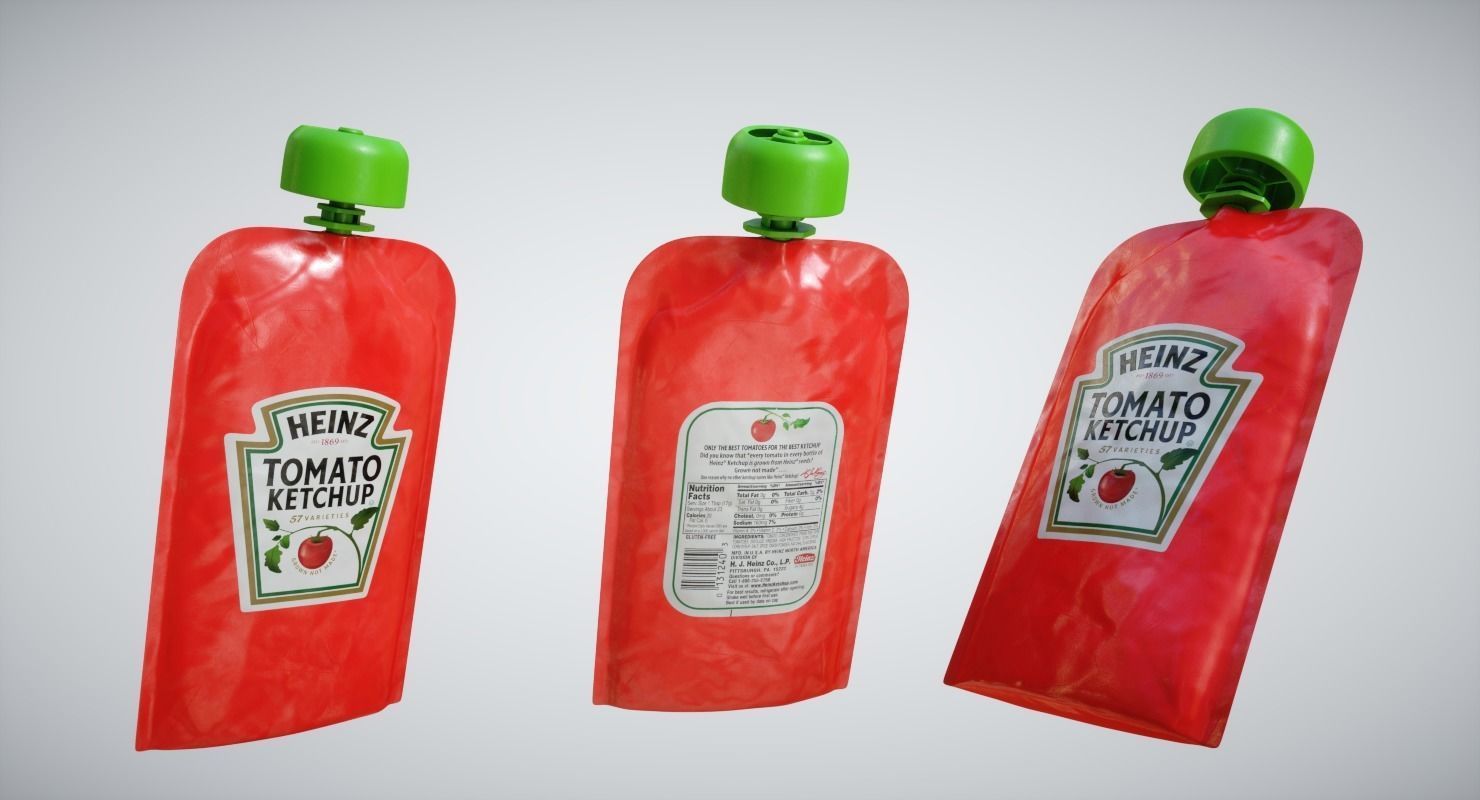 Ketchup Sachets Low-poly 3D model_3