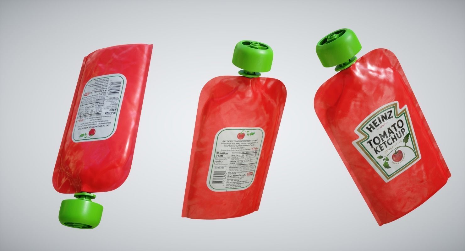 Ketchup Sachets Low-poly 3D model_4