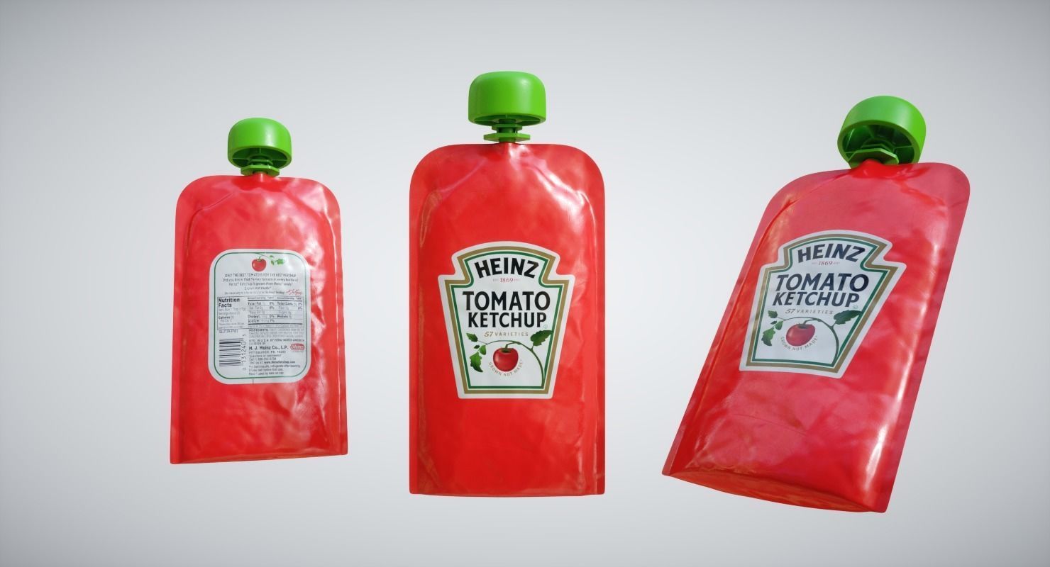Ketchup Sachets Low-poly 3D model_1
