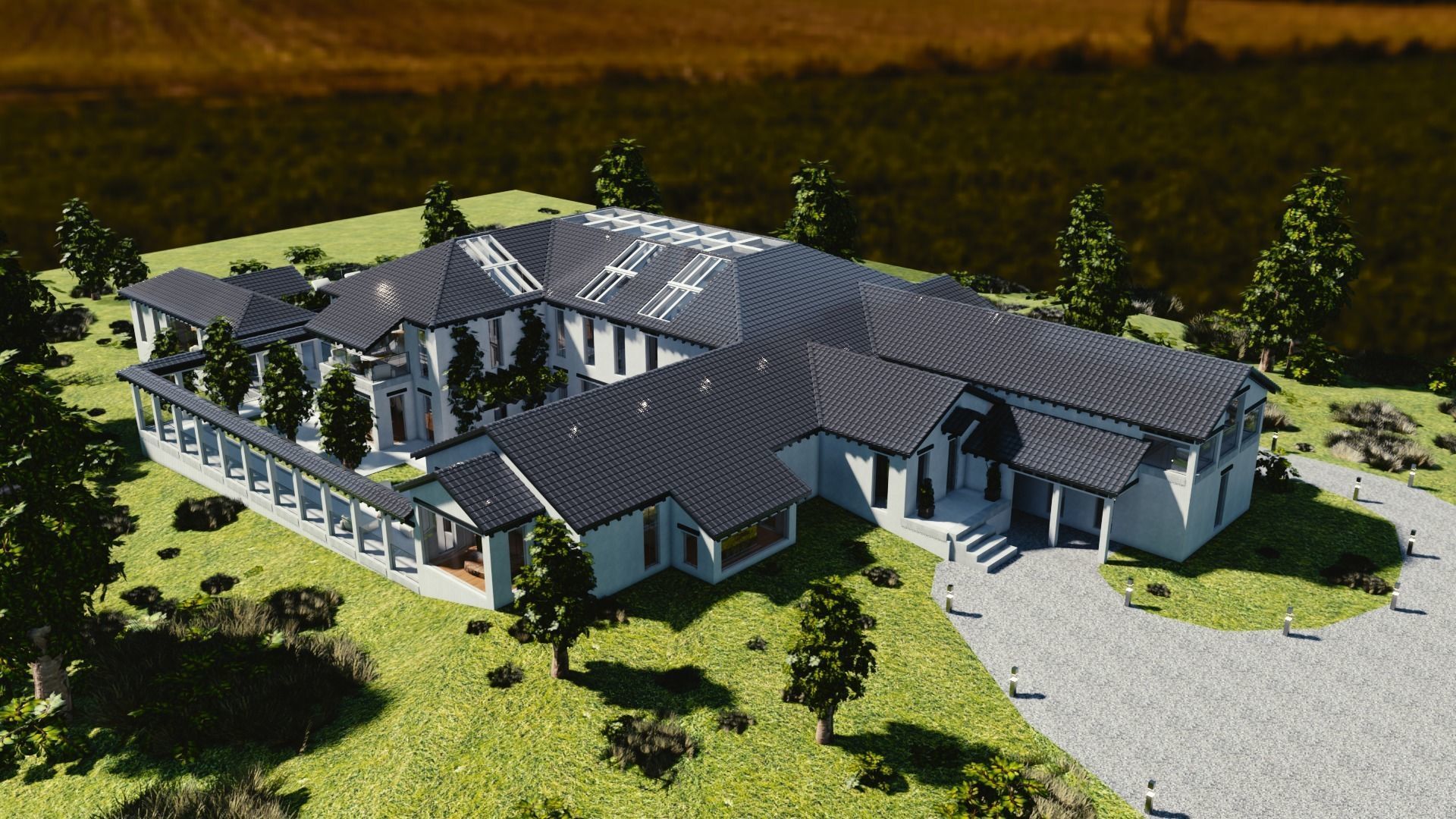 Blender Eevee Modern Mansion Low-poly 3D model_8