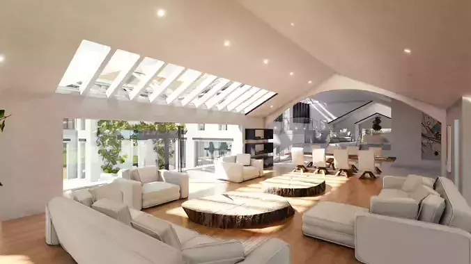 Blender Eevee Modern Mansion Low-poly 3D model