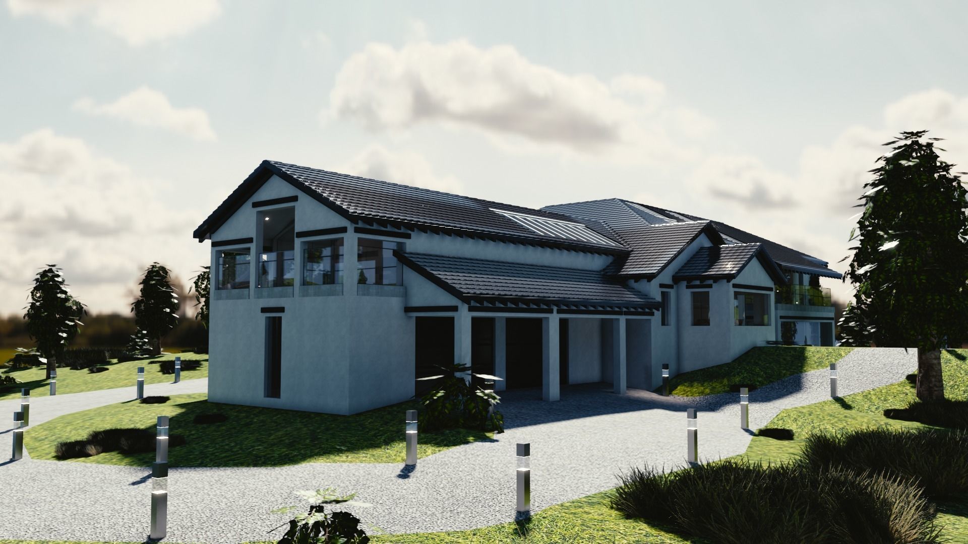 Blender Eevee Modern Mansion Low-poly 3D model_4