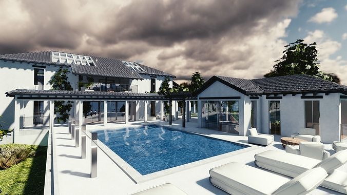 Blender Eevee Modern Mansion Low-poly 3D model 7