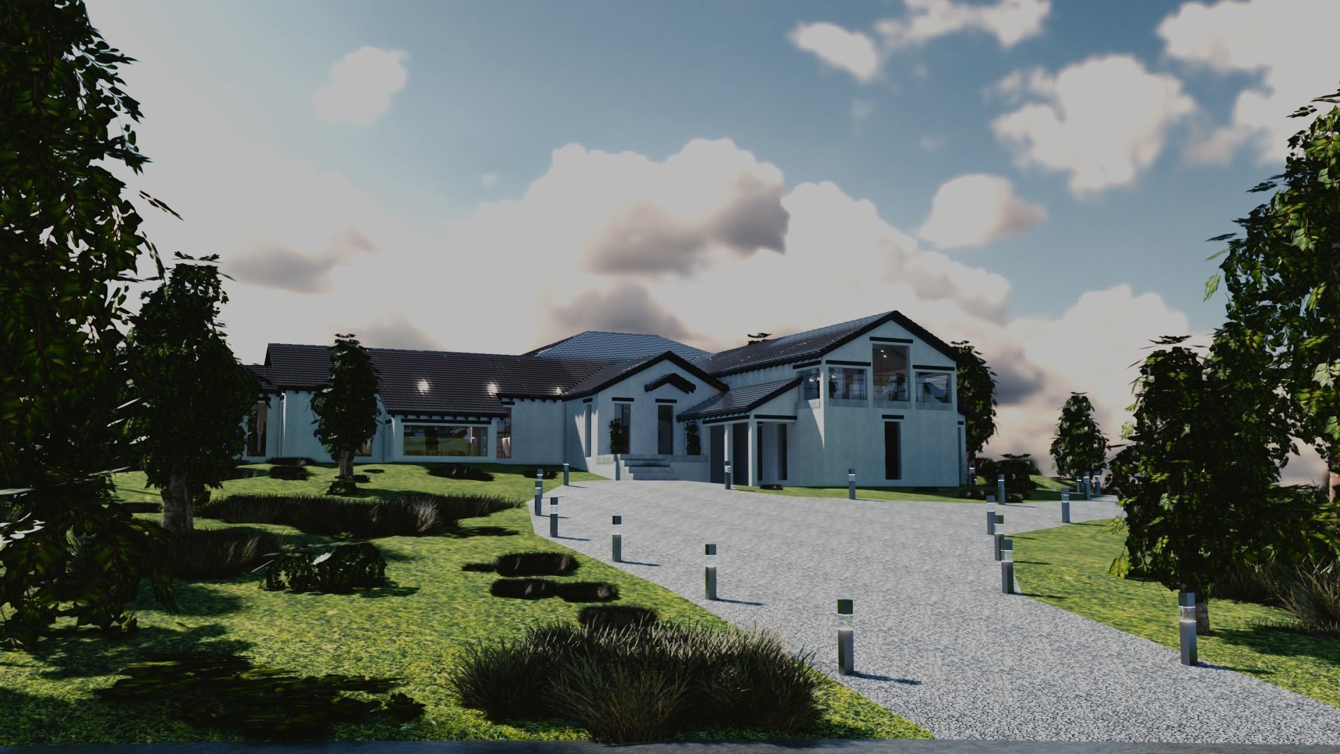 Blender Eevee Modern Mansion Low-poly 3D model_3