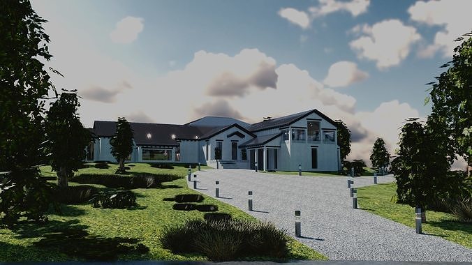 Blender Eevee Modern Mansion Low-poly 3D model 3