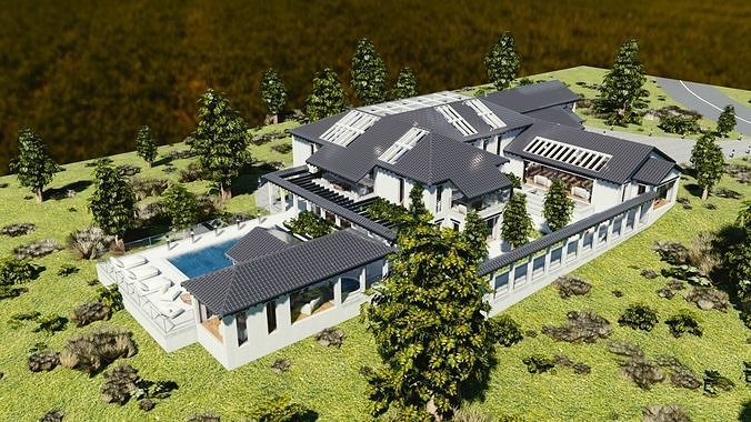 Blender Eevee Modern Mansion Low-poly 3D model 6