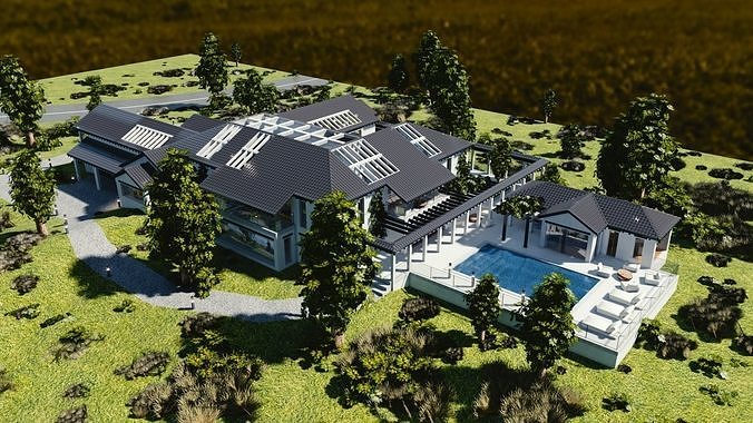 Blender Eevee Modern Mansion Low-poly 3D model 5