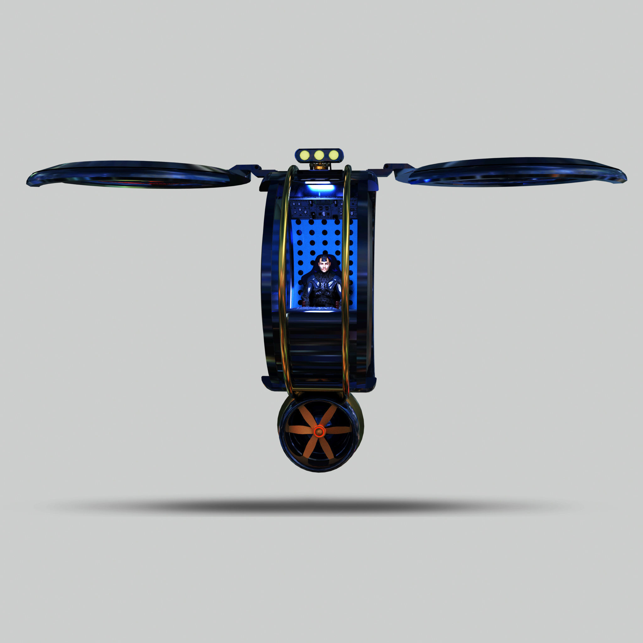 Spaceship hovercraft flying in sky 3D model_5