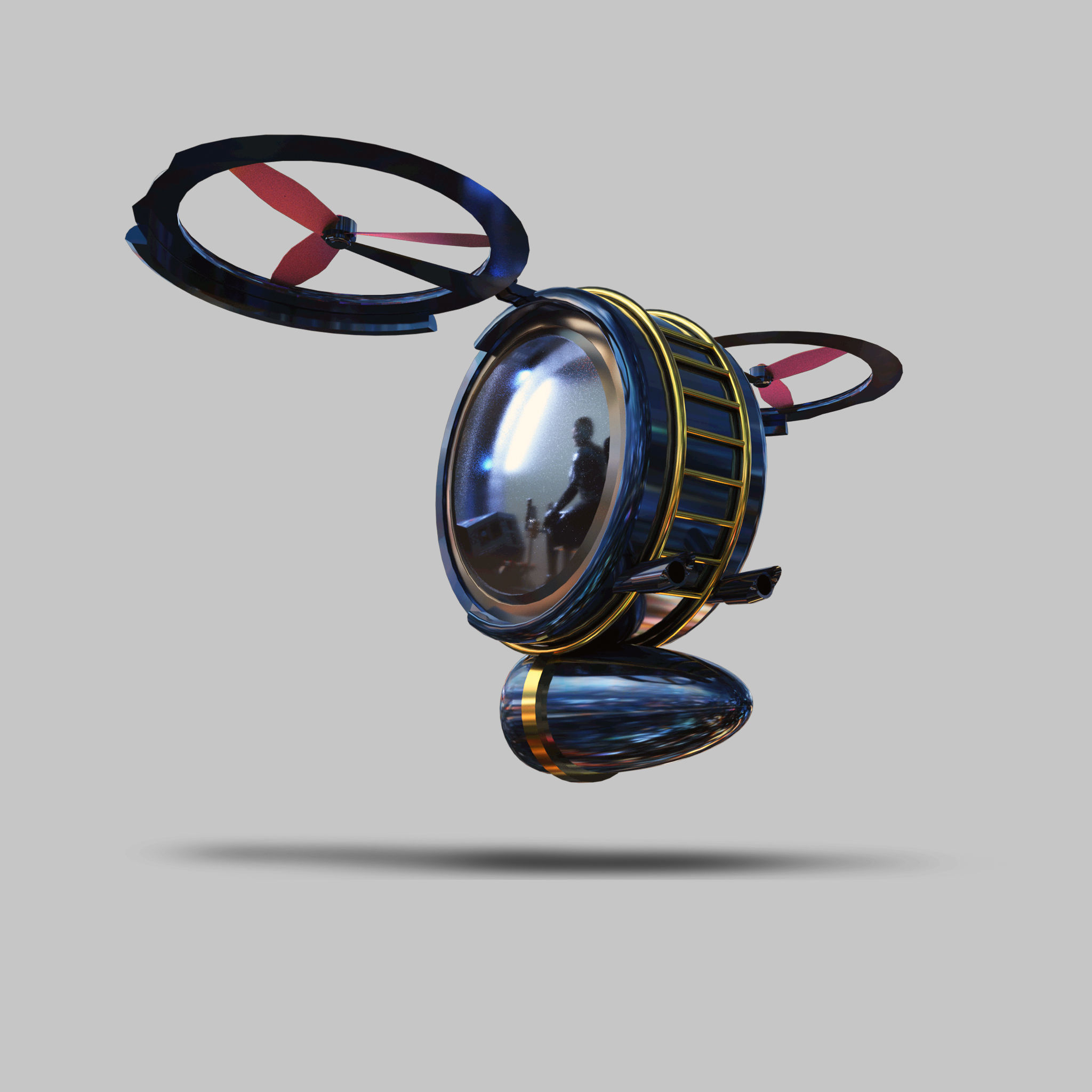 Spaceship hovercraft flying in sky 3D model_2