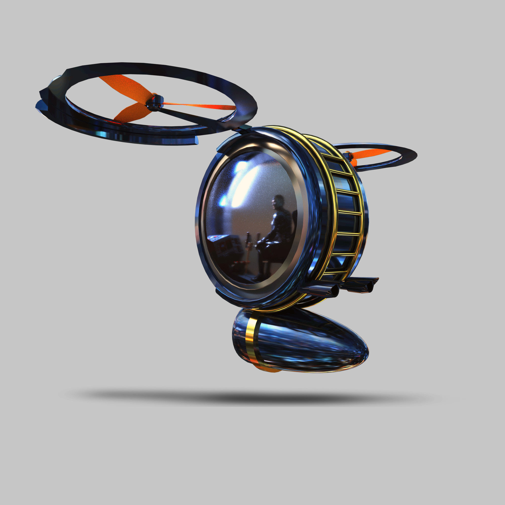 Spaceship hovercraft flying in sky 3D model_4