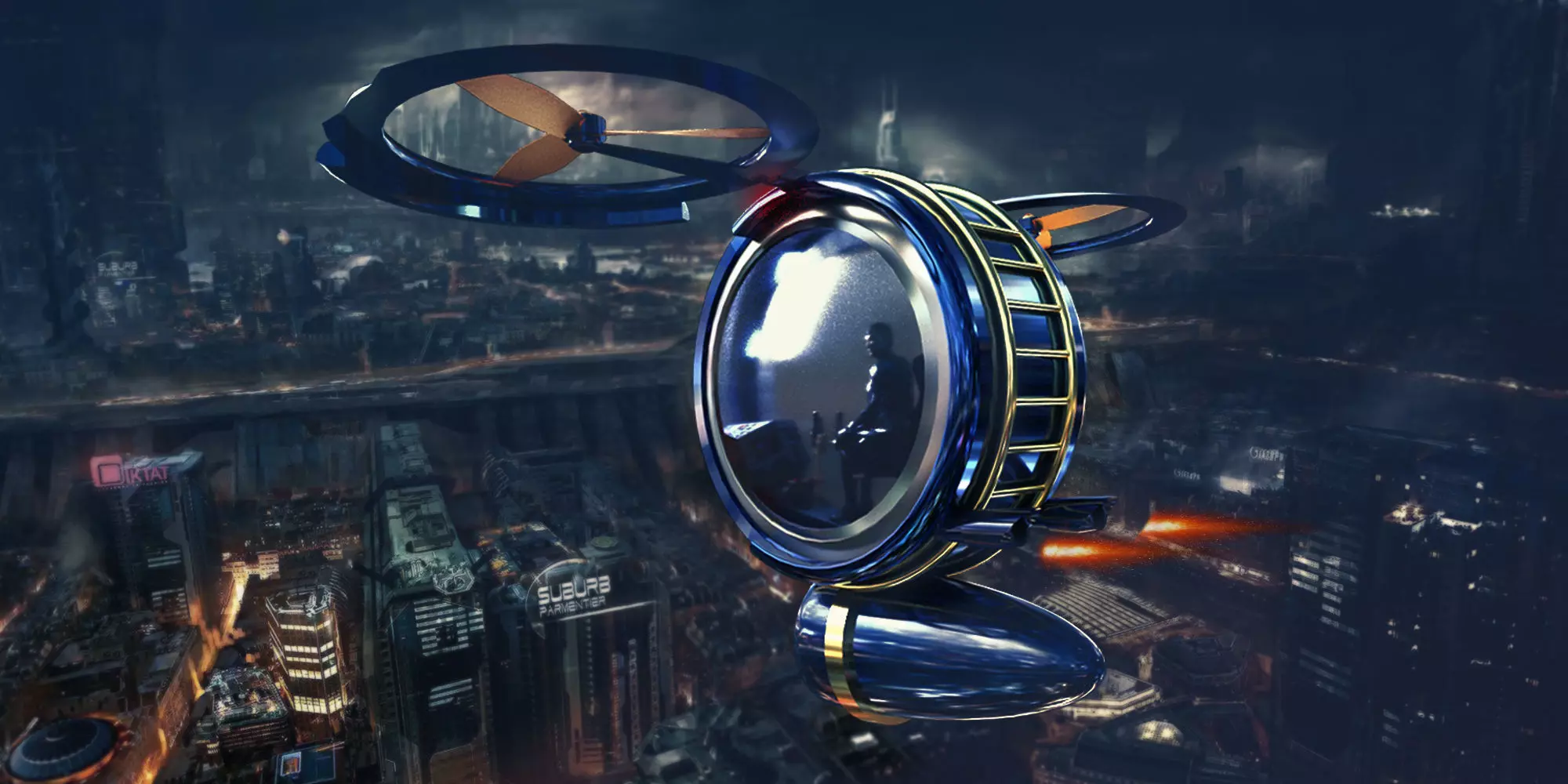 Spaceship hovercraft flying in sky 3D model_0