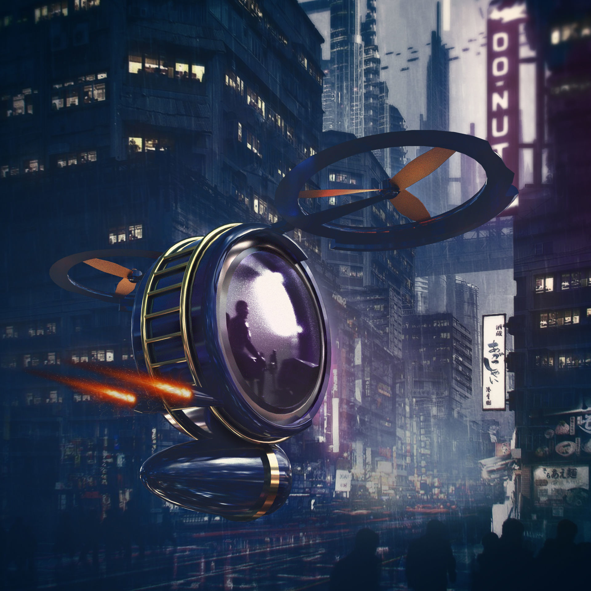 Spaceship hovercraft flying in sky 3D model_1