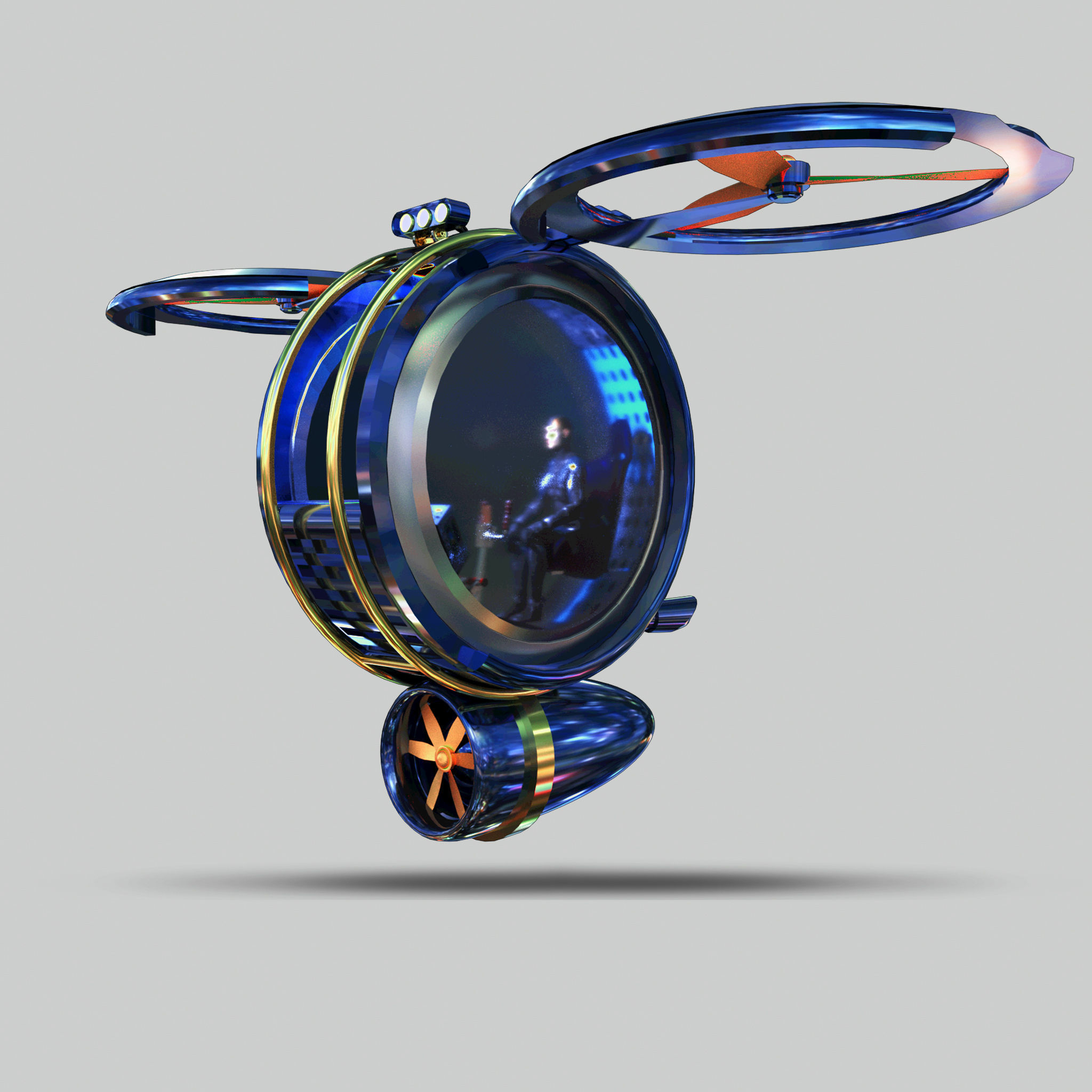 Spaceship hovercraft flying in sky 3D model_3