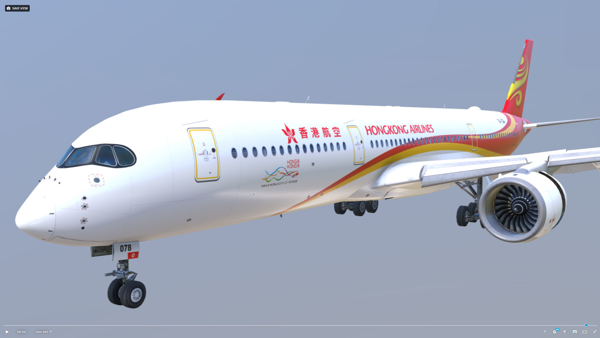 Airbus A350-900 Hong Kong B-LGA livery Low-poly 3D model_11
