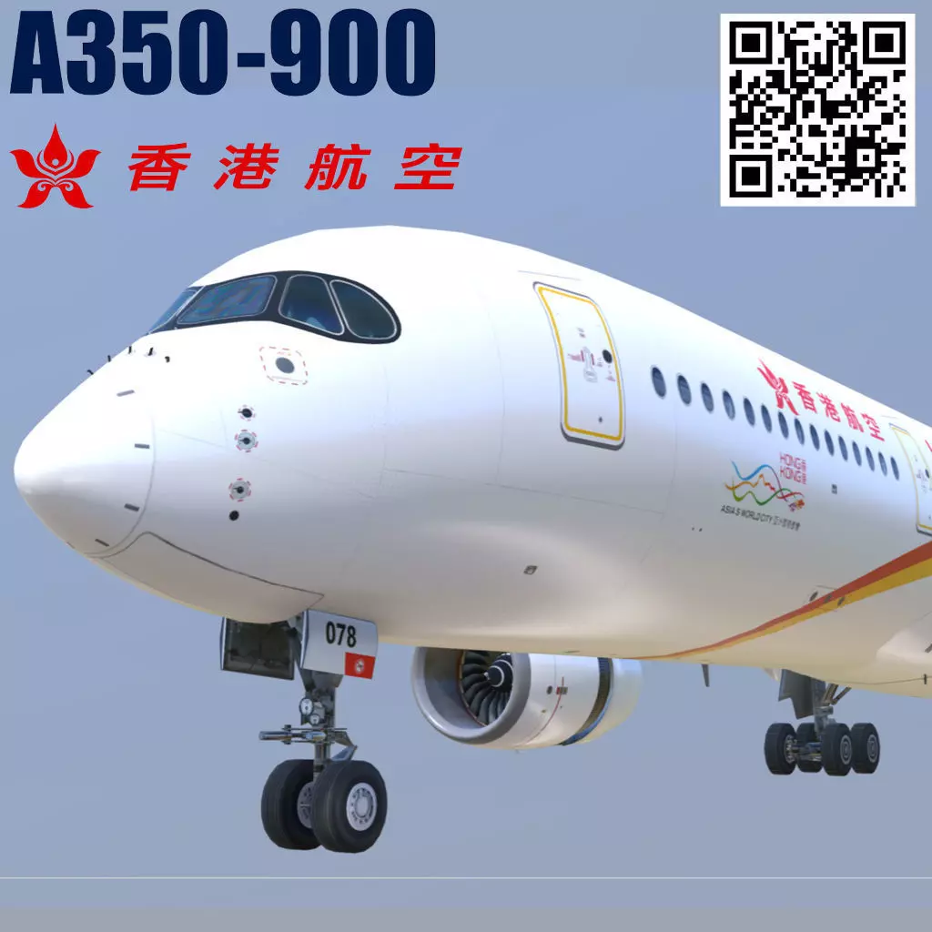 Airbus A350-900 Hong Kong B-LGA livery Low-poly 3D model_0