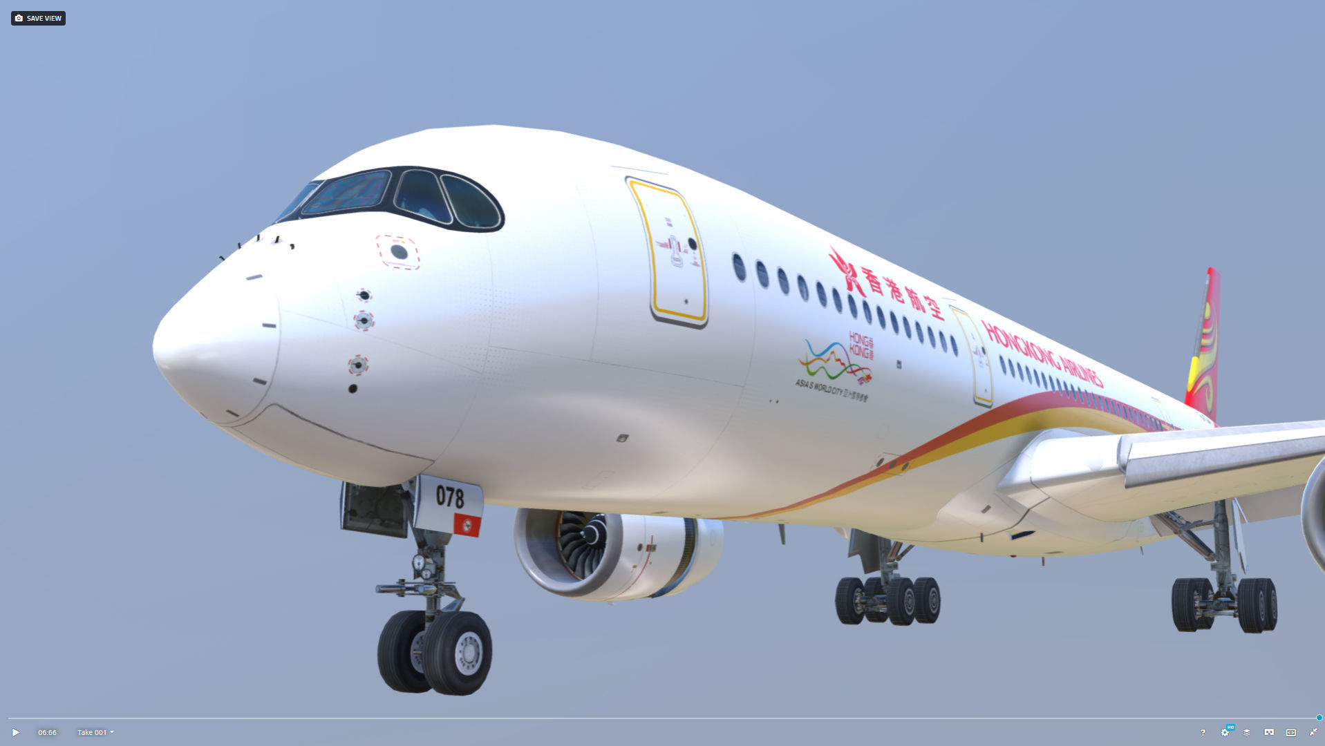 Airbus A350-900 Hong Kong B-LGA livery Low-poly 3D model_1