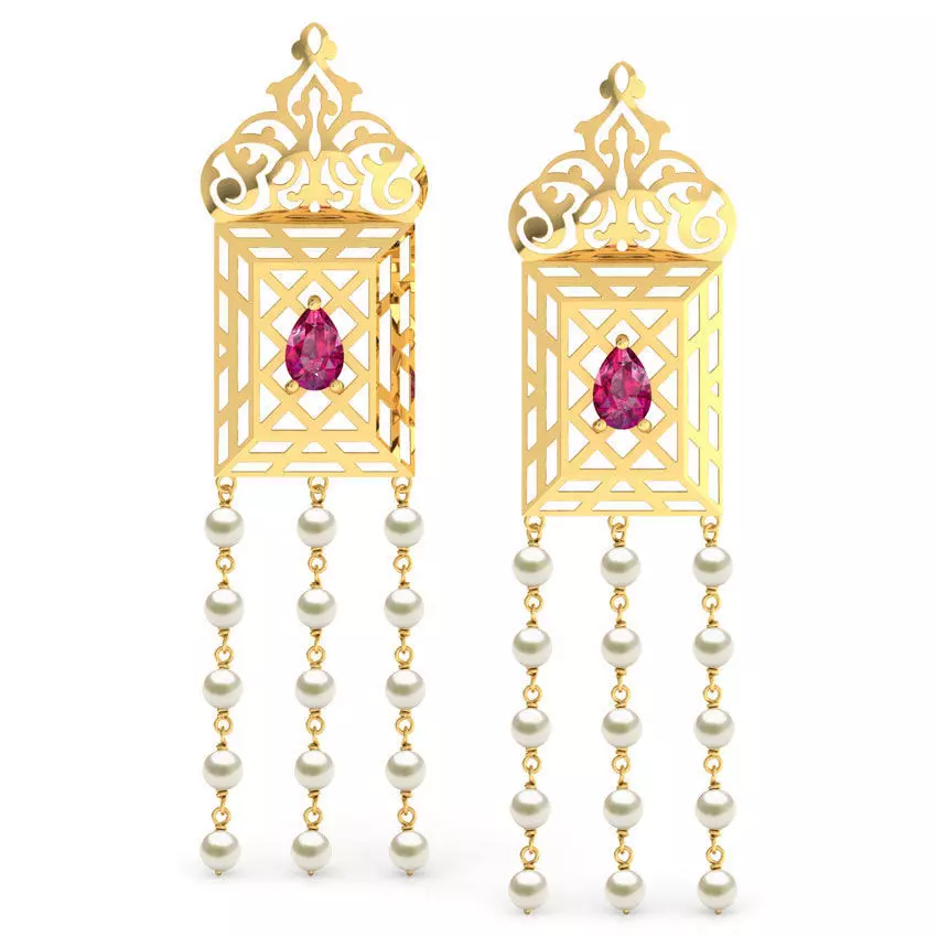 Asher Ornate Lawn Drop Earrings 3D print model_0