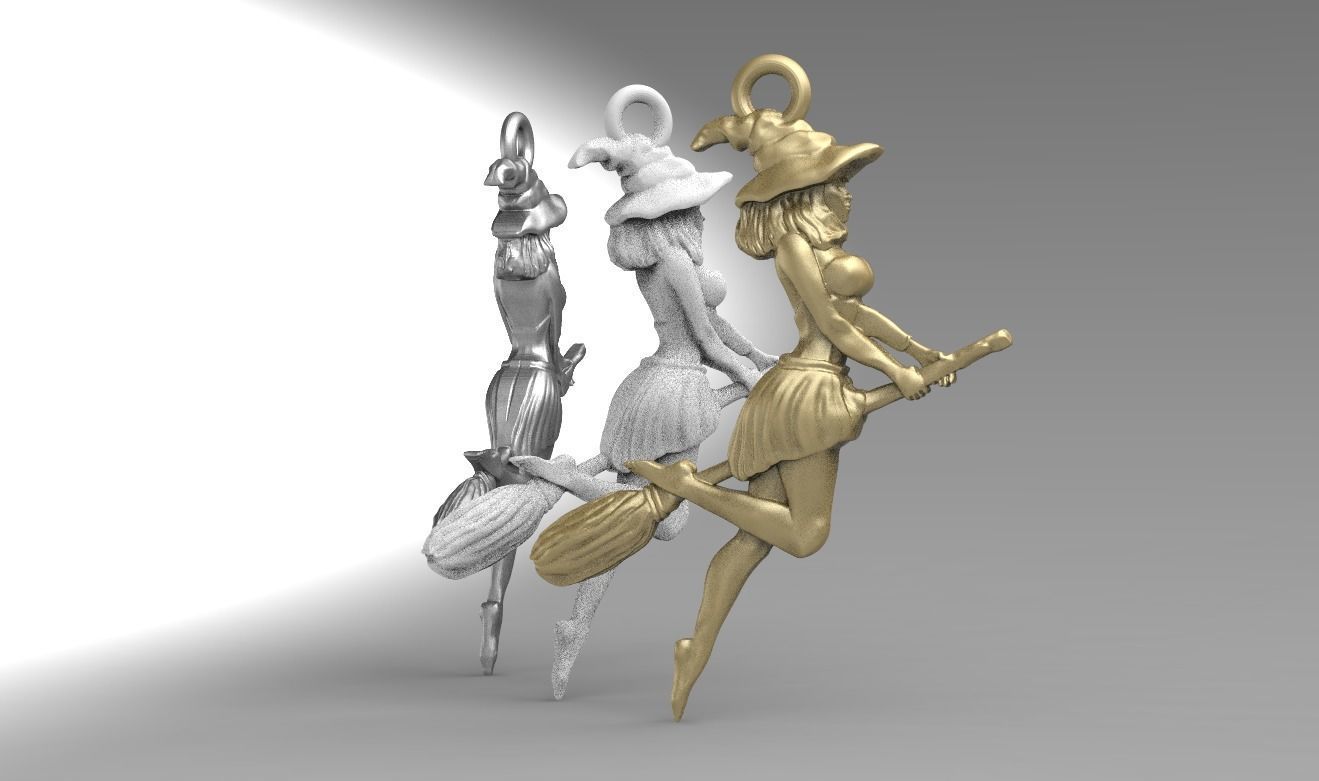 PENDANT FLYING WITCH TWOSIDED  3D print model_2
