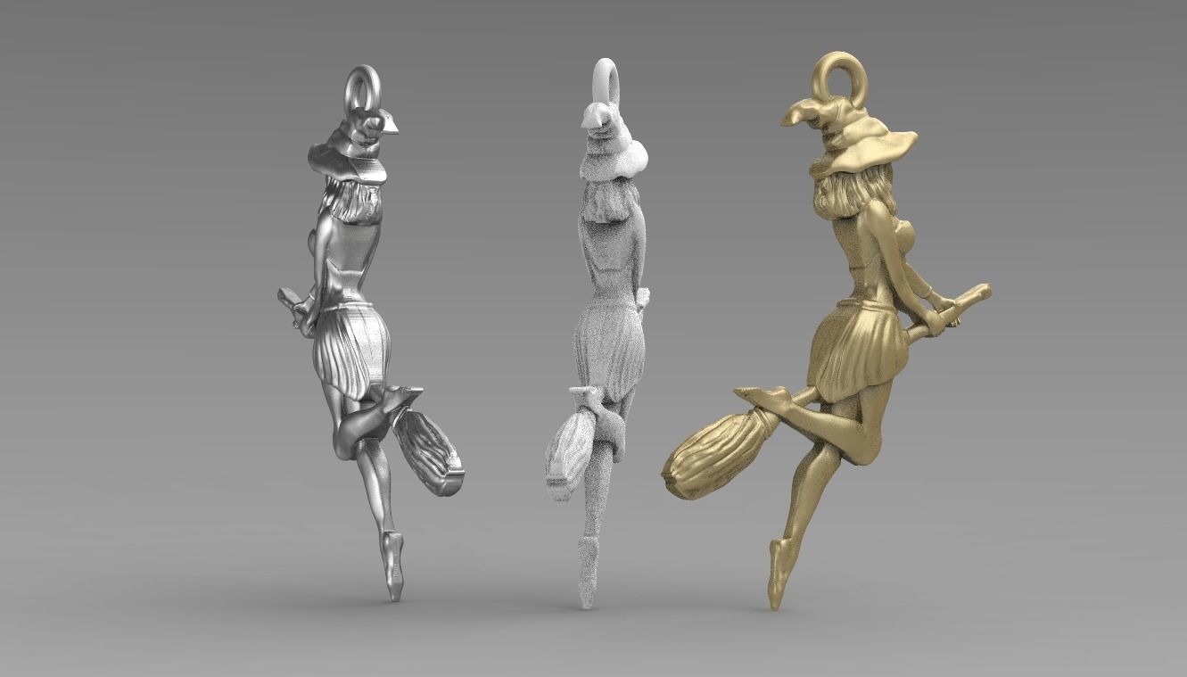 PENDANT FLYING WITCH TWOSIDED  3D print model_3