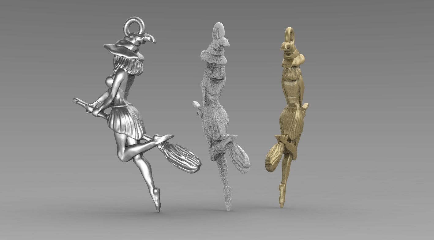 PENDANT FLYING WITCH TWOSIDED  3D print model_4