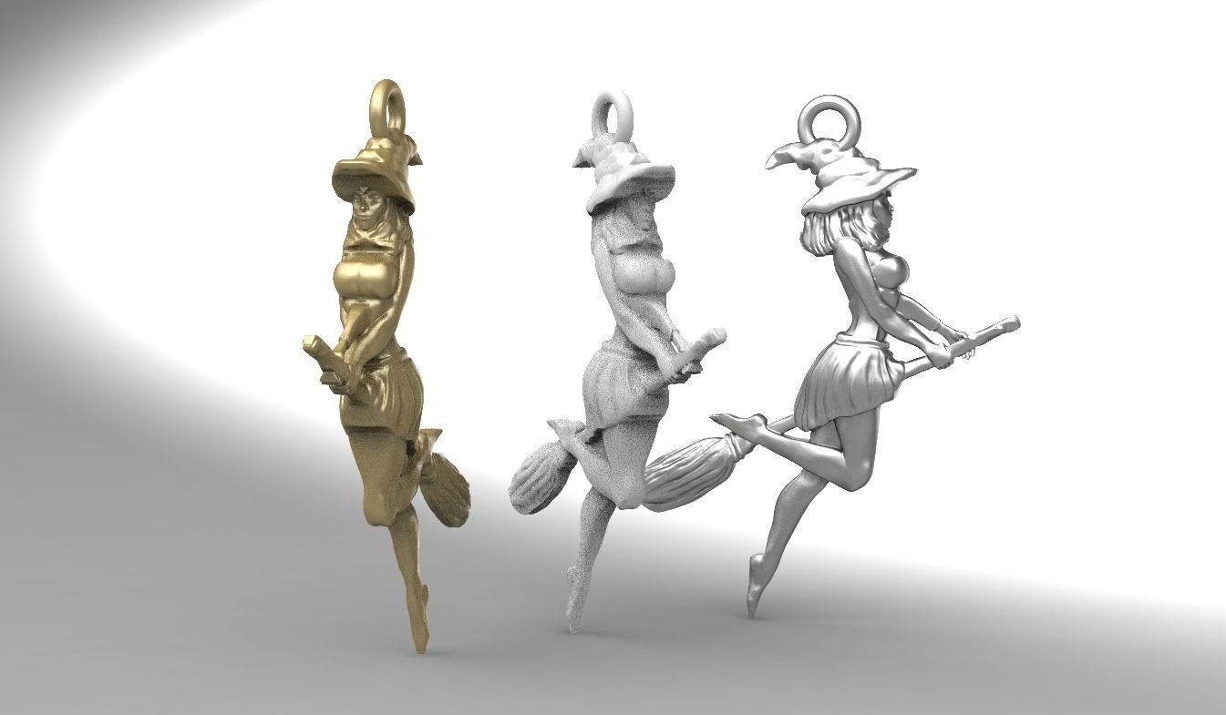 PENDANT FLYING WITCH TWOSIDED  3D print model_1