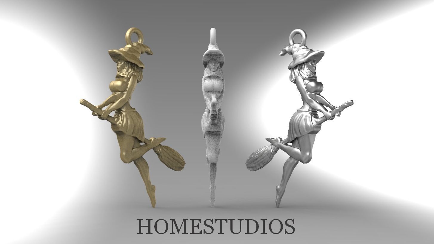 PENDANT FLYING WITCH TWOSIDED  3D print model_0