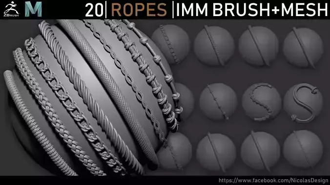 Zbrush - Ropes IMM Brush and Meshes 3D model