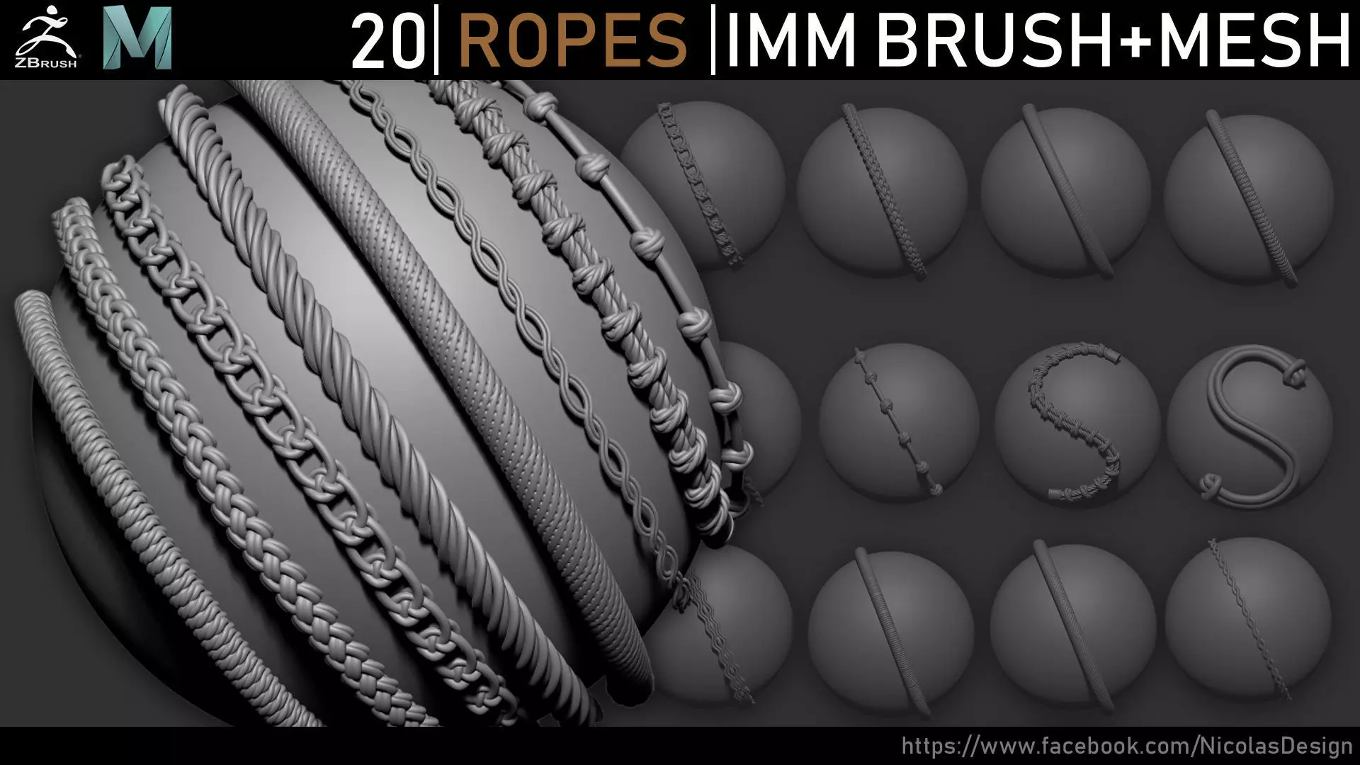 Zbrush - Ropes IMM Brush and Meshes 3D model_0