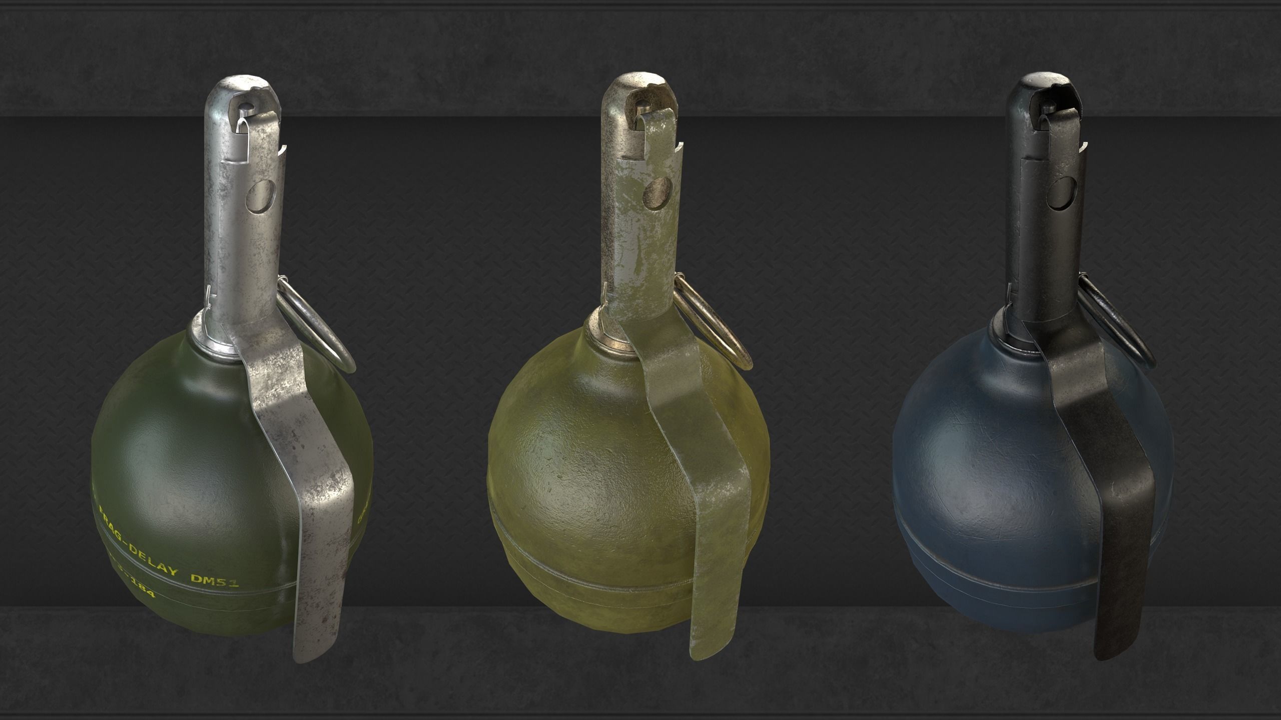 Grenade three grenades Low-poly 3D model_8